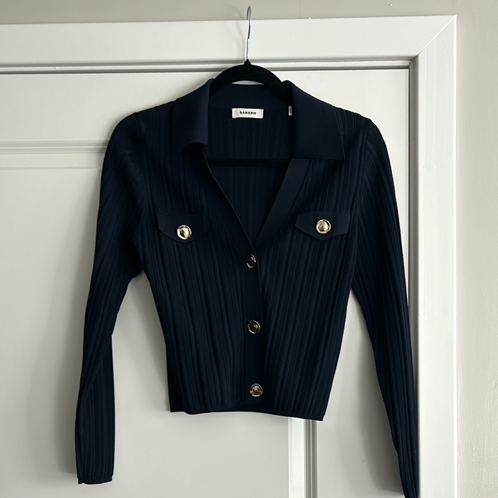 Sandro Black Ribbed Long Sleeve Top